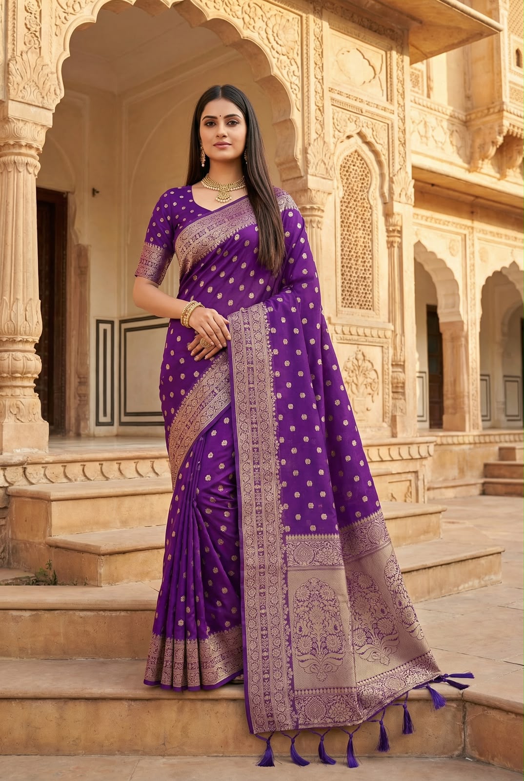 Purple Pure Viscose Dola Silk Saree with Rich Meenakari Weaving Pallu