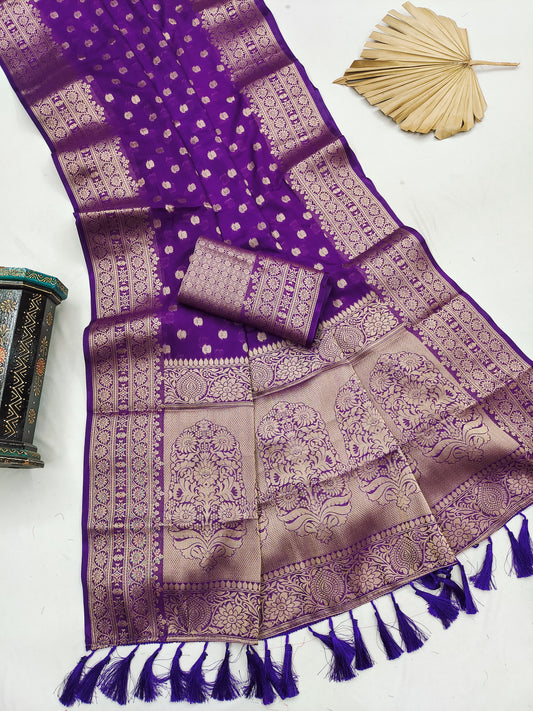 Purple Pure Viscose Dola Silk Saree with Rich Meenakari Weaving Pallu