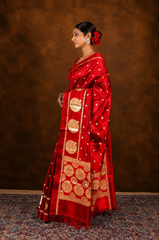 Red Banarasi Soft Semi Katan Silk Saree