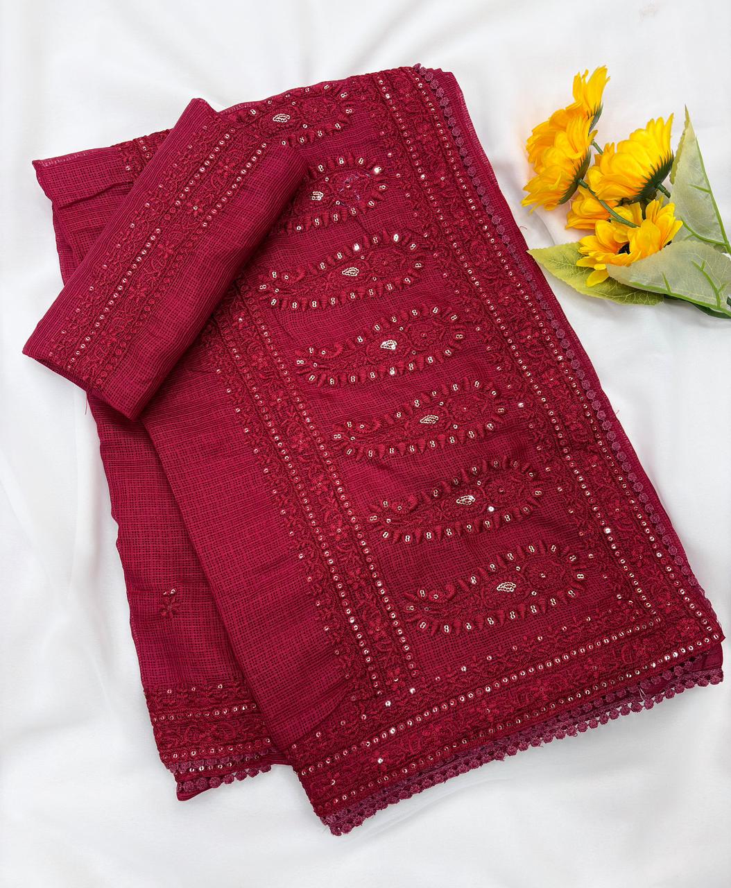 Pure Soft Kota Doriya Silk Embroidery Saree – Elegant & Lightweight Luxury
