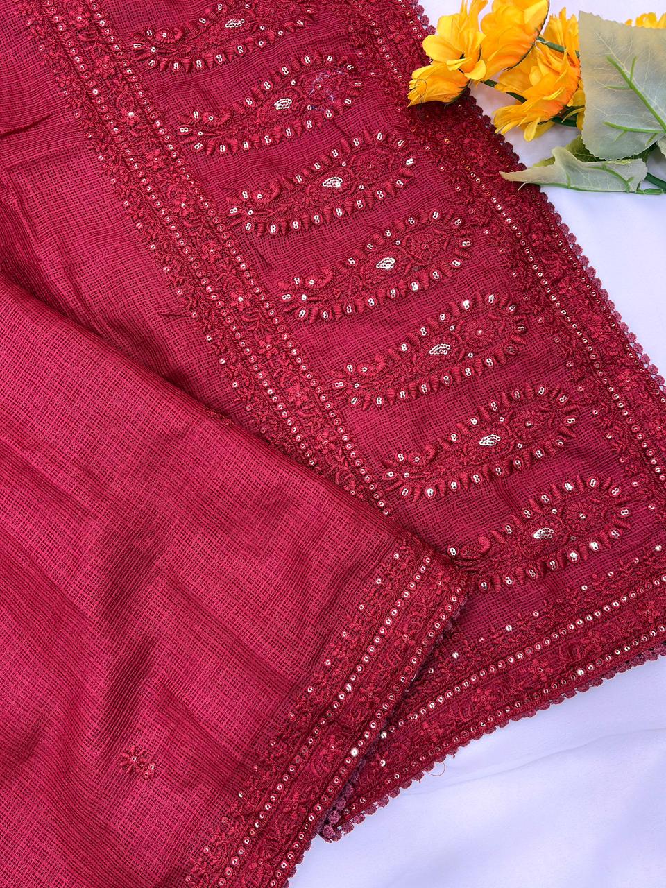 Pure Soft Kota Doriya Silk Embroidery Saree – Elegant & Lightweight Luxury