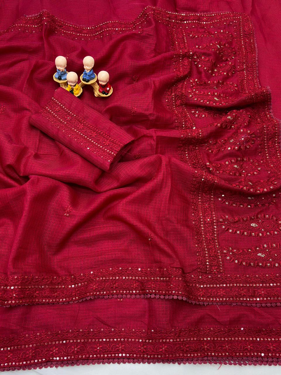 Pure Soft Kota Doriya Silk Embroidery Saree – Elegant & Lightweight Luxury