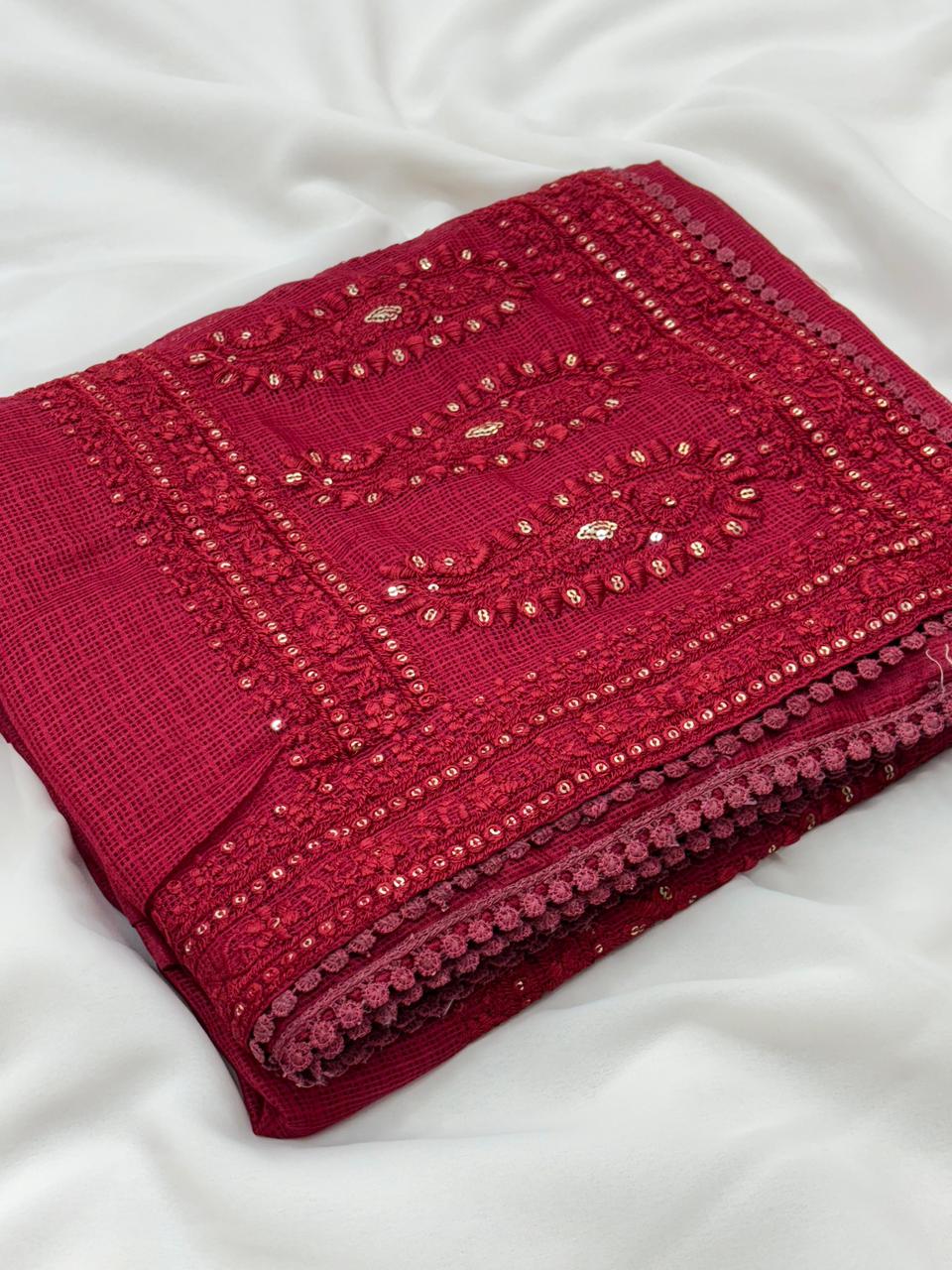 Pure Soft Kota Doriya Silk Embroidery Saree – Elegant & Lightweight Luxury