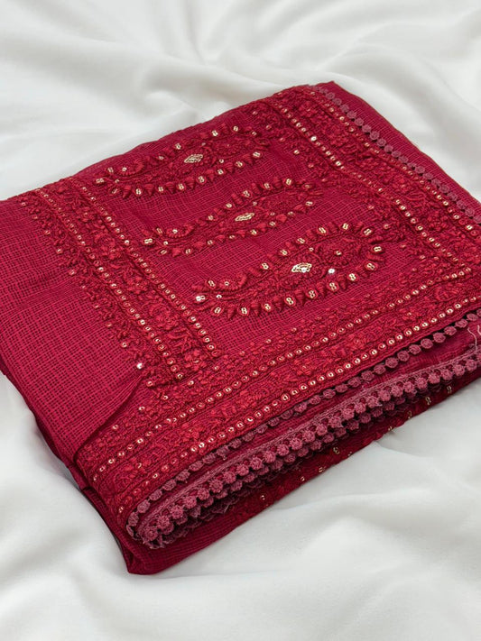 Pure Soft Kota Doriya Silk Embroidery Saree – Elegant & Lightweight Luxury