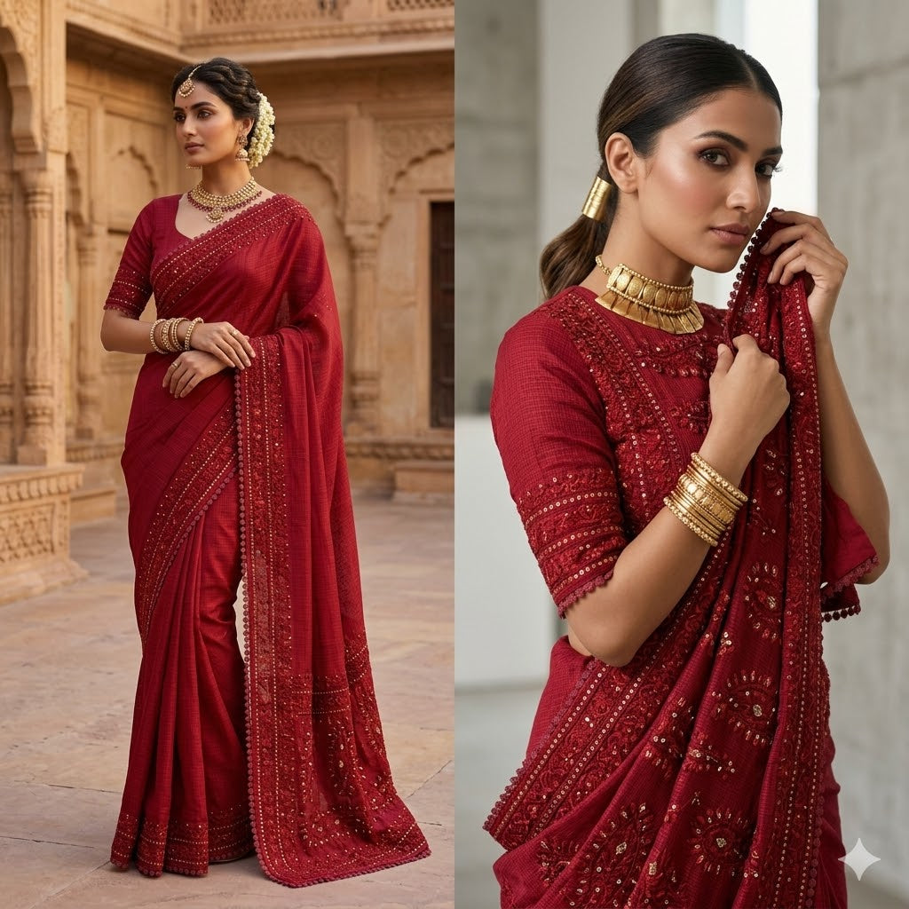 Pure Soft Kota Doriya Silk Embroidery Saree – Elegant & Lightweight Luxury