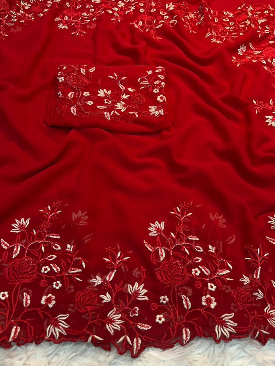Classy Pure Georgette Saree with Shaded Floral Embroidery