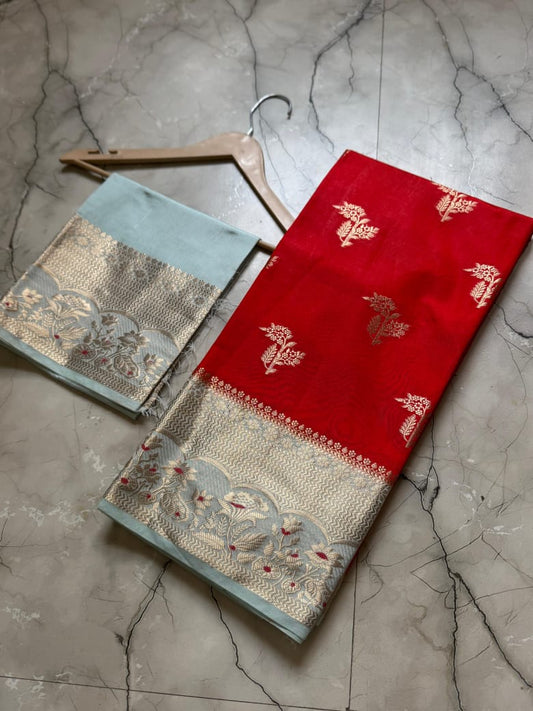 Red Banarasi Soft Raw Mango Silk Saree