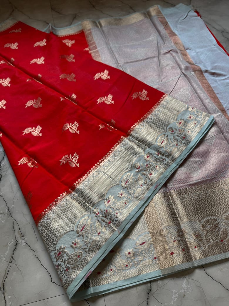 Red Banarasi Soft Raw Mango Silk Saree