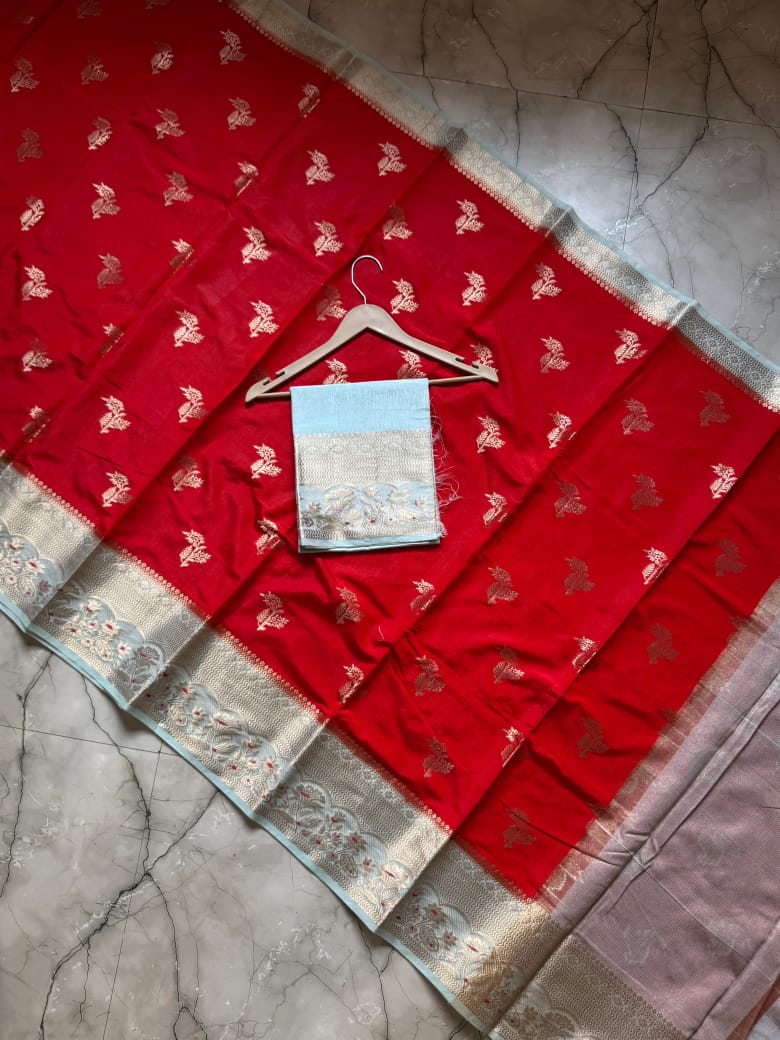 Red Banarasi Soft Raw Mango Silk Saree
