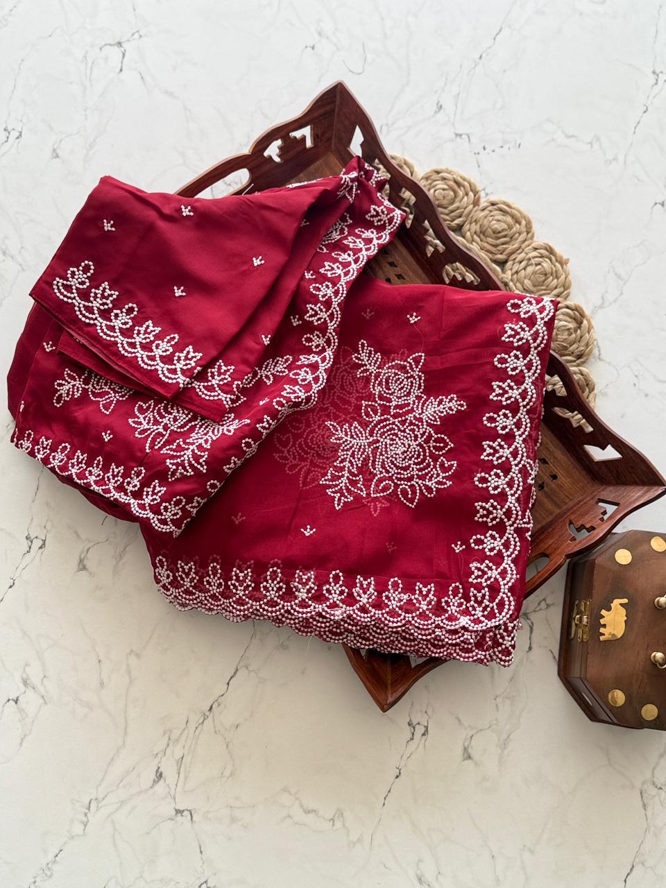 Soft Tebby Organza Saree with Multi Thread Work & Scallop Border