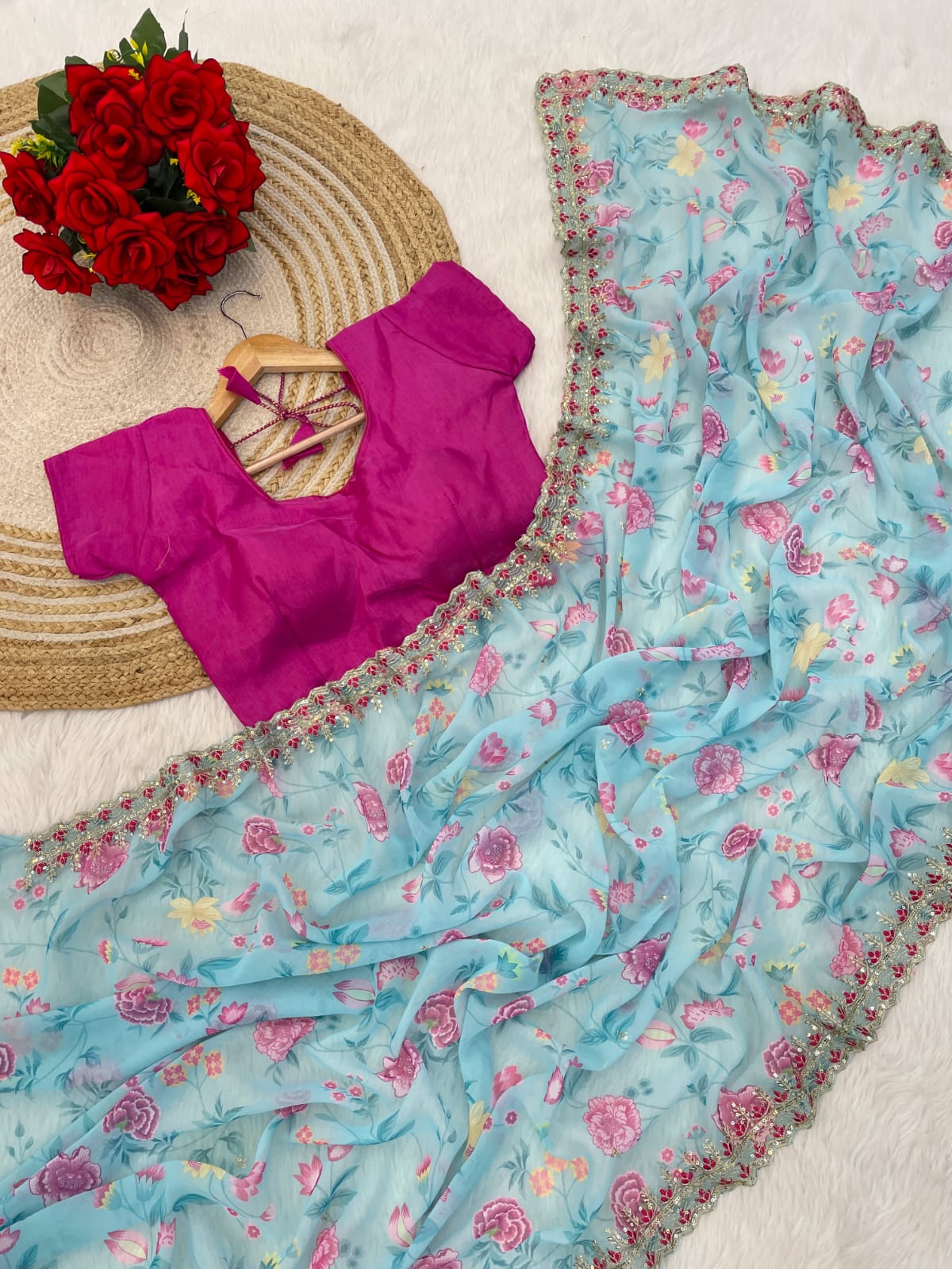 Elegant Soft Georgette Silk Saree with Designer Floral Print & Zari C-Pallu