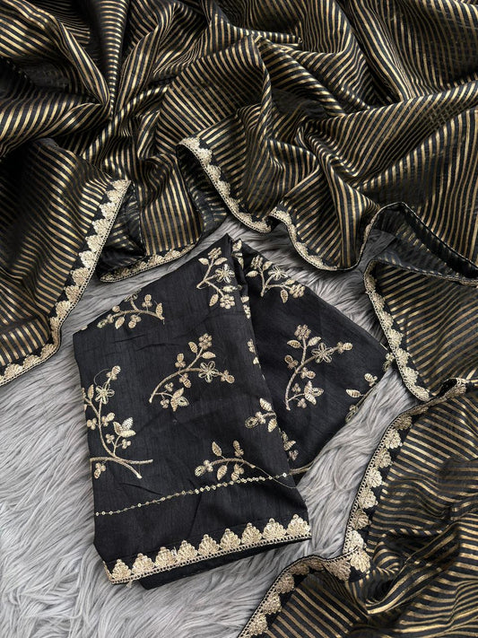 Trisha Black Gold – Pure Soft Organza Zari Saree (Exclusive Relaunch)