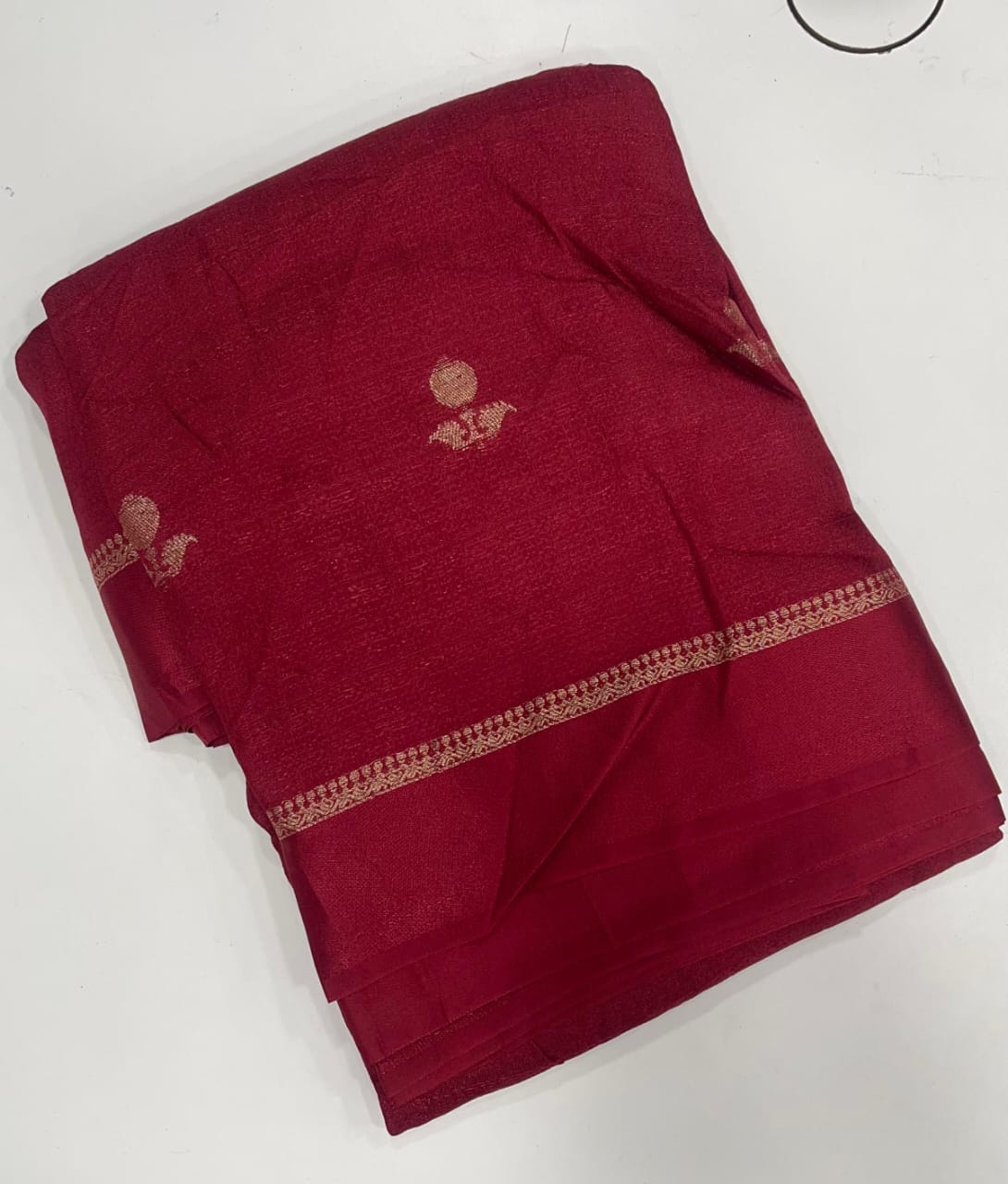 Wine color Premium Viscose Khadi Silk Saree with Satin Border & Jacquard Leaf Design