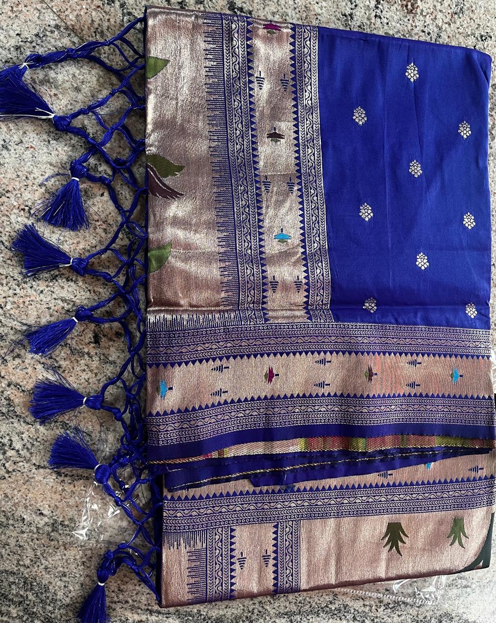 Blue Soft Banarasi Silk Paithani Saree