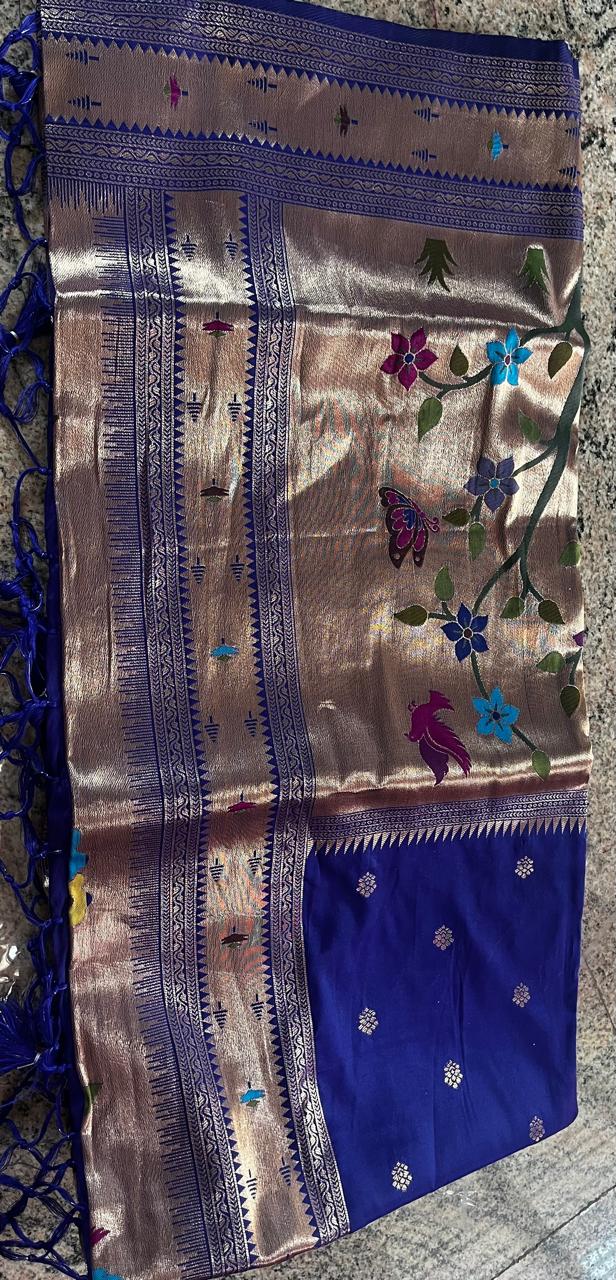 Blue Soft Banarasi Silk Paithani Saree