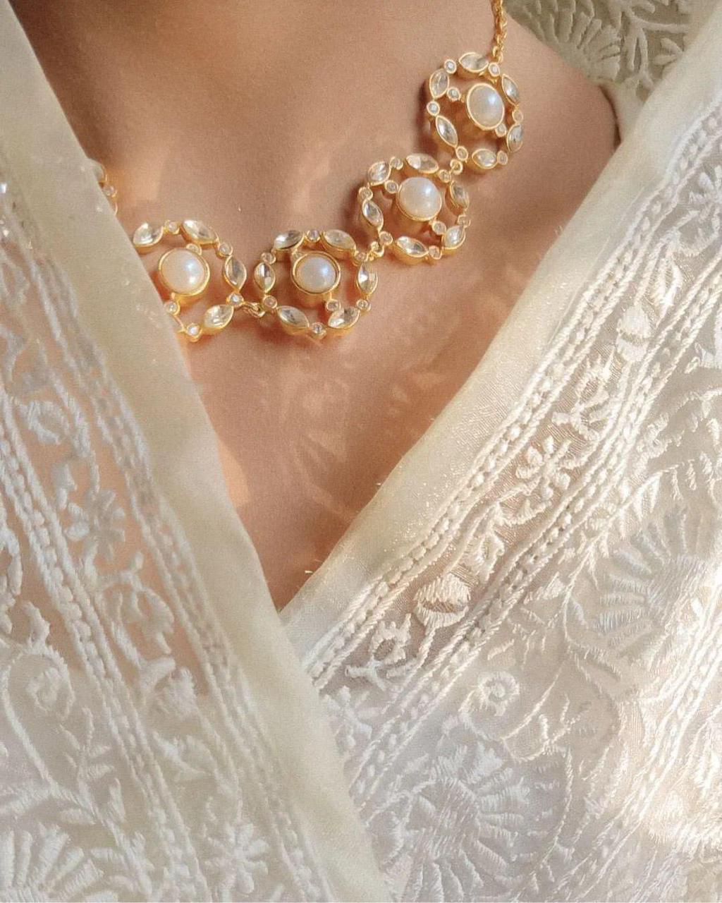 Pure Soft Off-White Silk Organza Saree with Lucknowi Embroidery