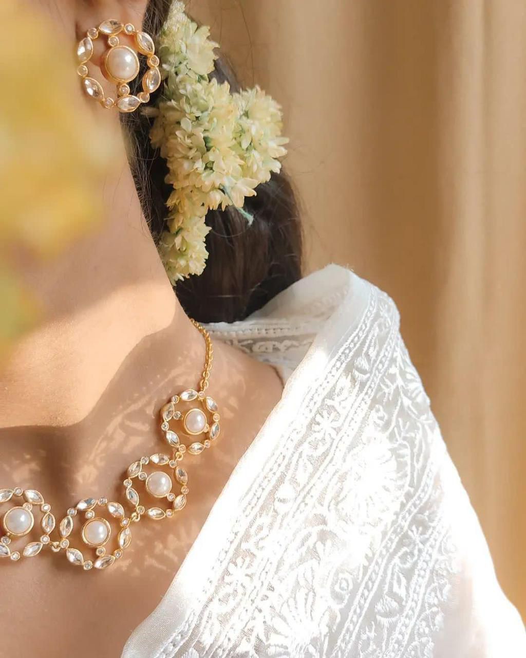 Pure Soft Off-White Silk Organza Saree with Lucknowi Embroidery