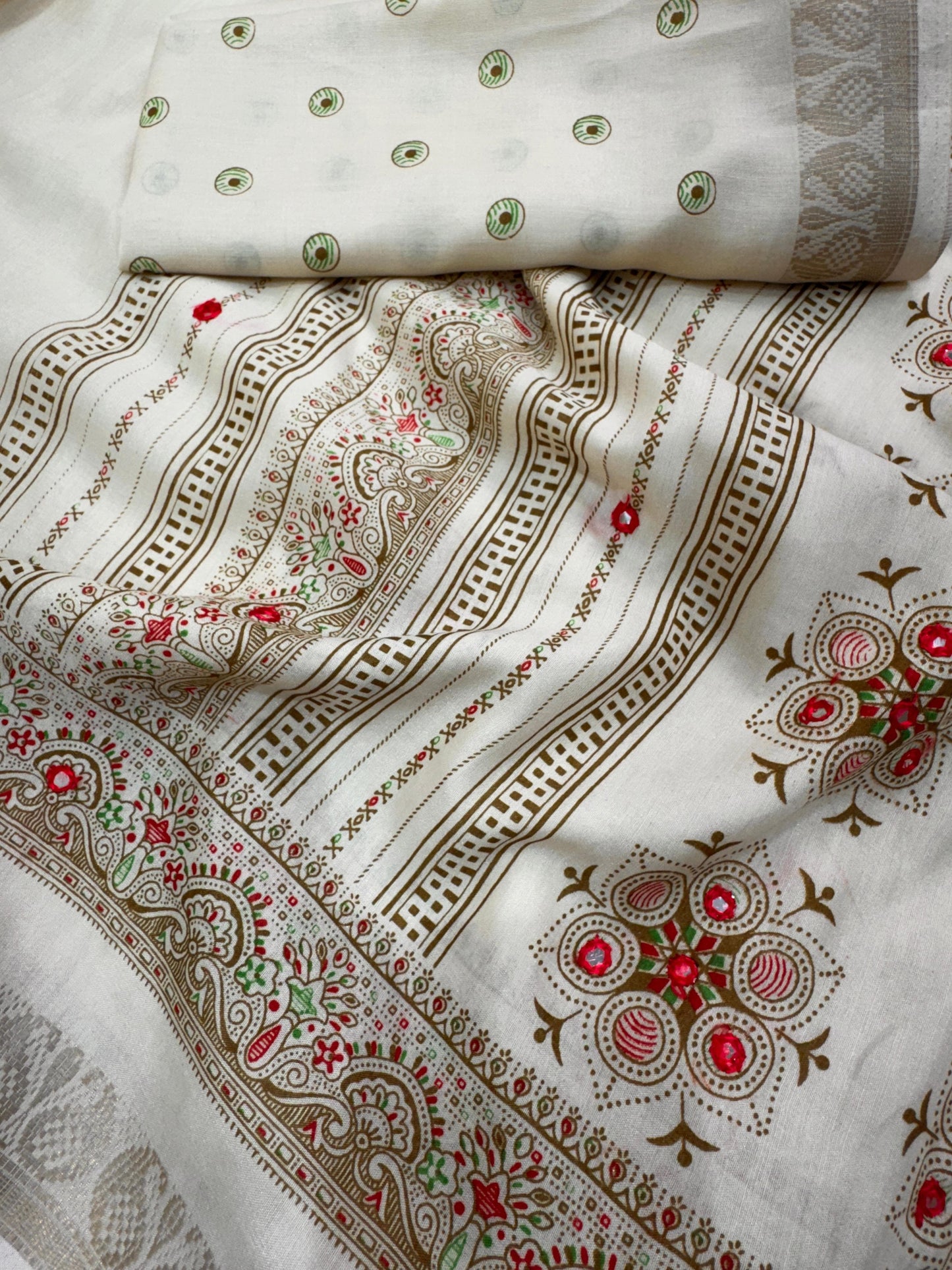 Designer Ajrakh Mul Cotton Saree – Mirror Work Heritage Collection