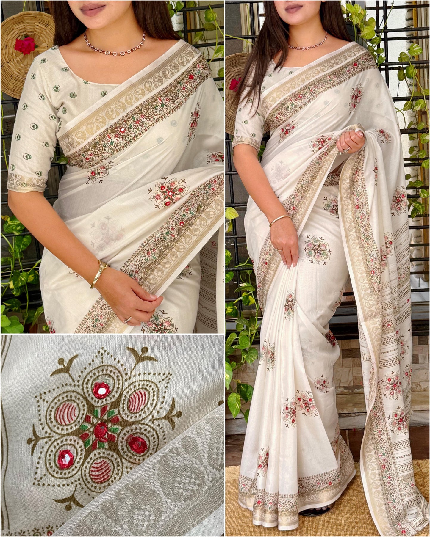 Designer Ajrakh Mul Cotton Saree – Mirror Work Heritage Collection