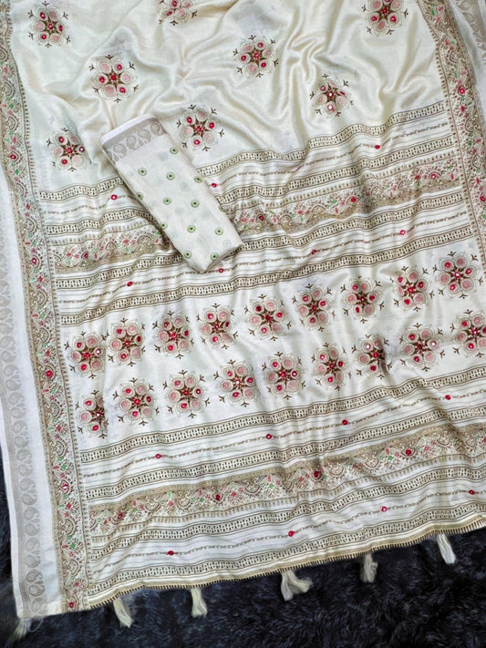 Designer Ajrakh Mul Cotton Saree – Mirror Work Heritage Collection