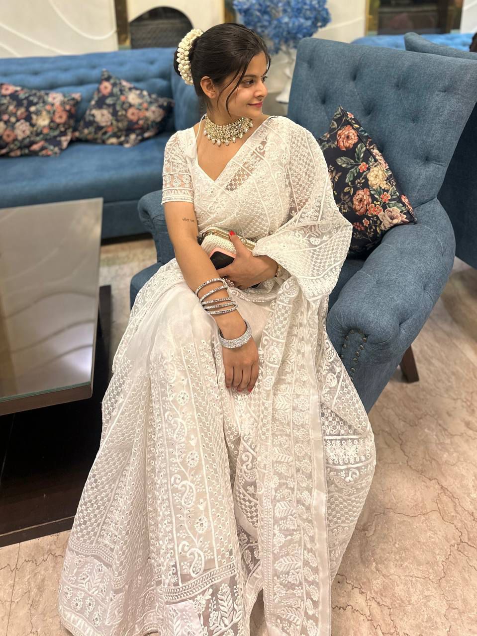 Pure Light Organza Embroidery Saree — Elegant Designer Collection