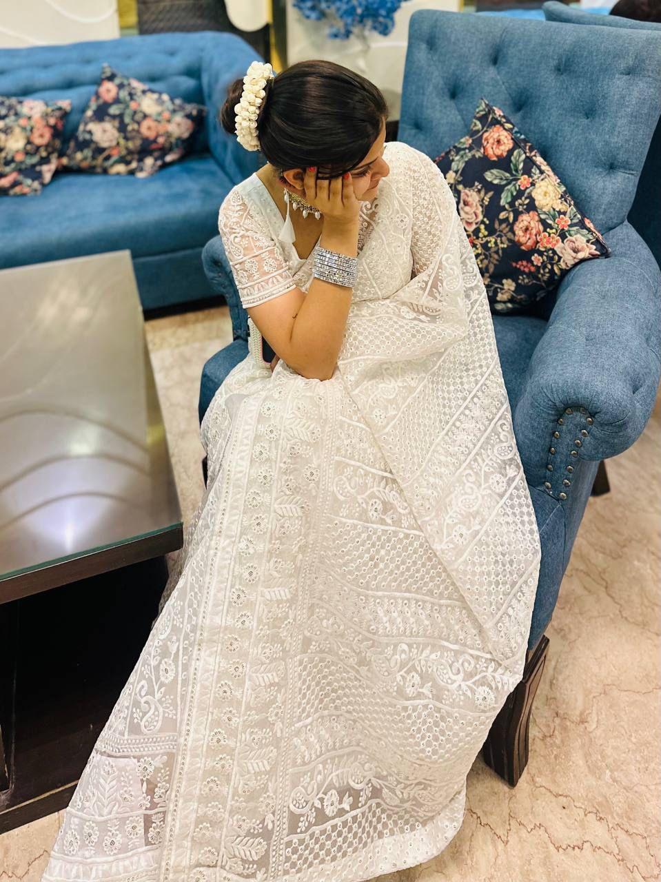 Pure Light Organza Embroidery Saree — Elegant Designer Collection