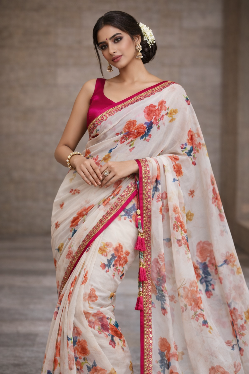 Elegant Original Georgette Saree with Digital Print & Sequence Lace