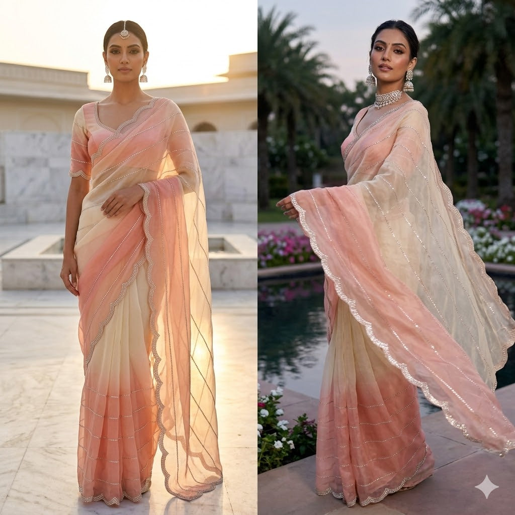 Elegant Space Silk Jarkhan Work Saree