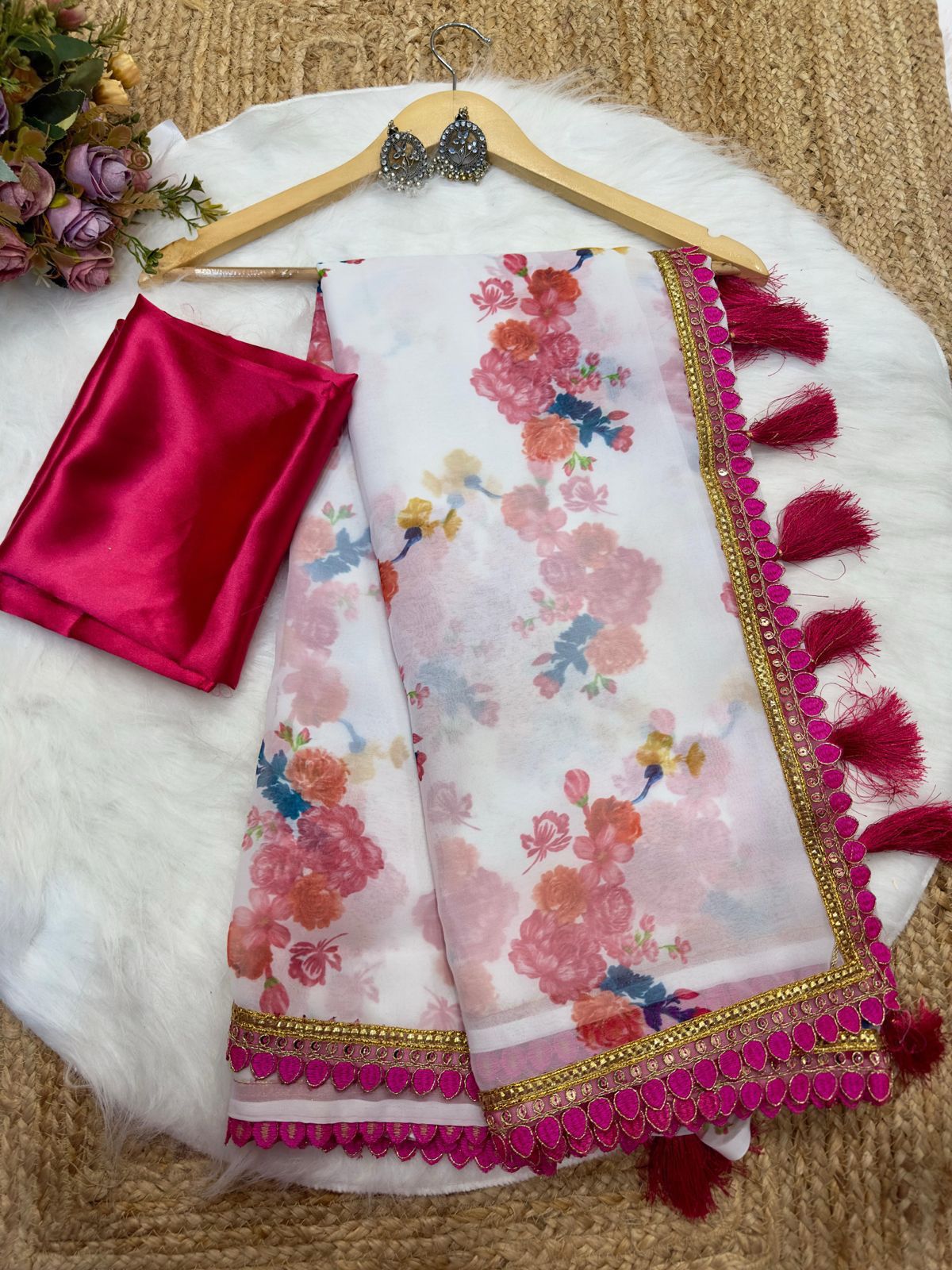 Elegant Original Georgette Saree with Digital Print & Sequence Lace