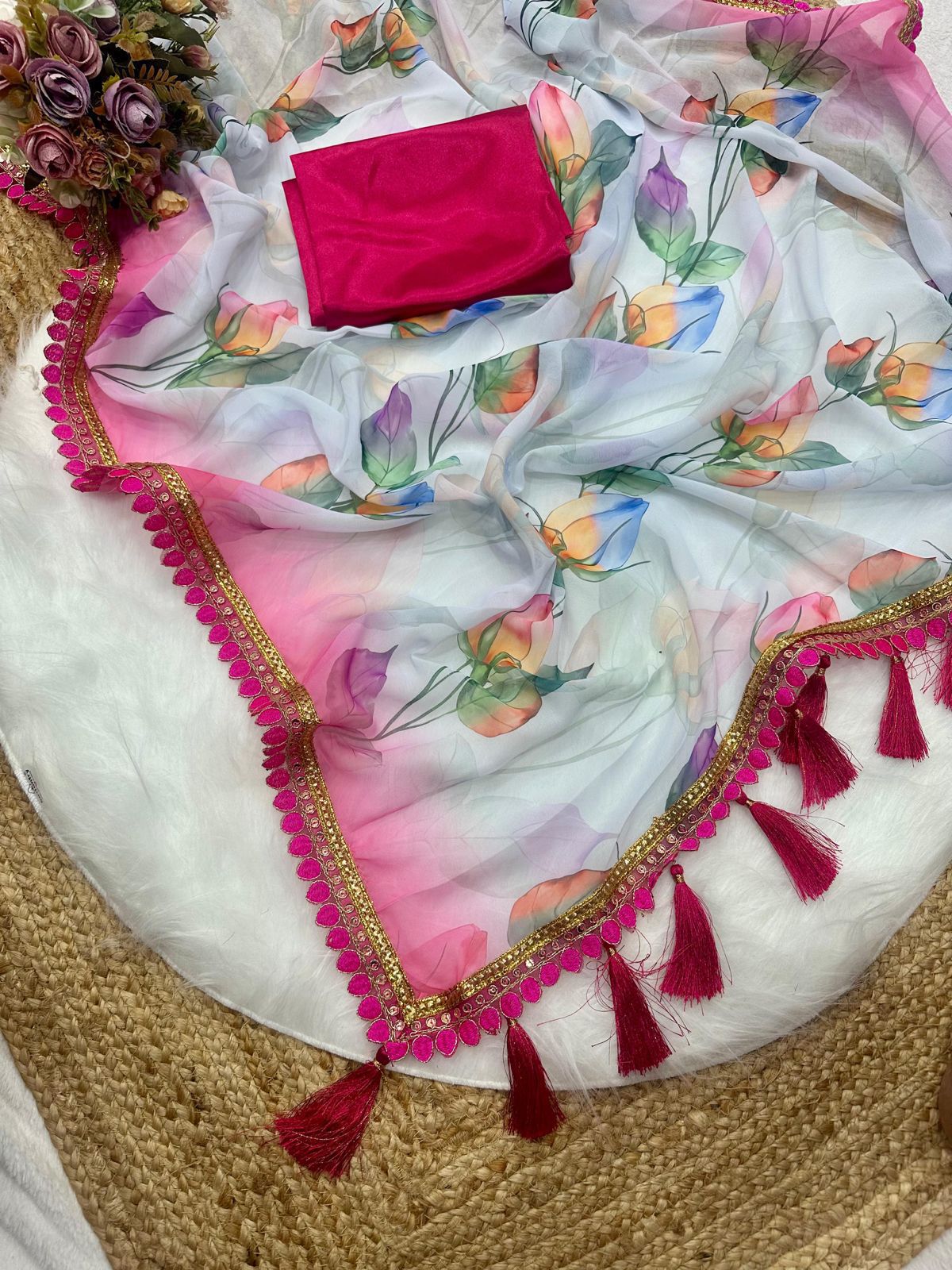Elegant Original Georgette Saree with Digital Print & Sequence Lace