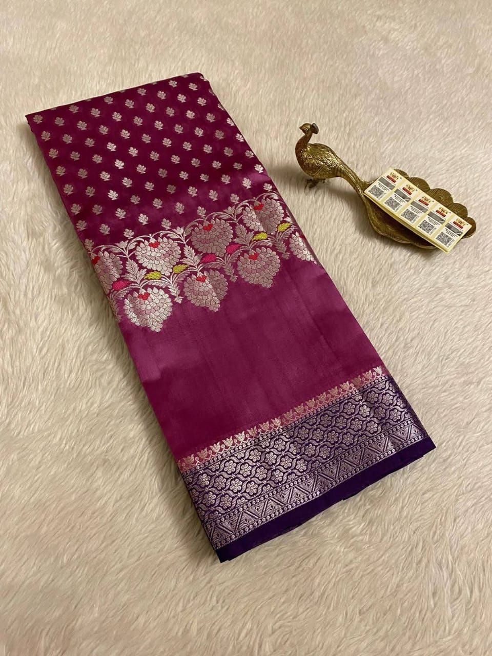 Wine color Banarasi Soft Warm Katan Silk Saree with Elegant Buta Weaving