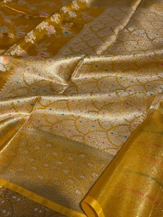 Banarasi Soft Tissue Silk Saree with All-Over Jaal Weaving & Brocade Blouse