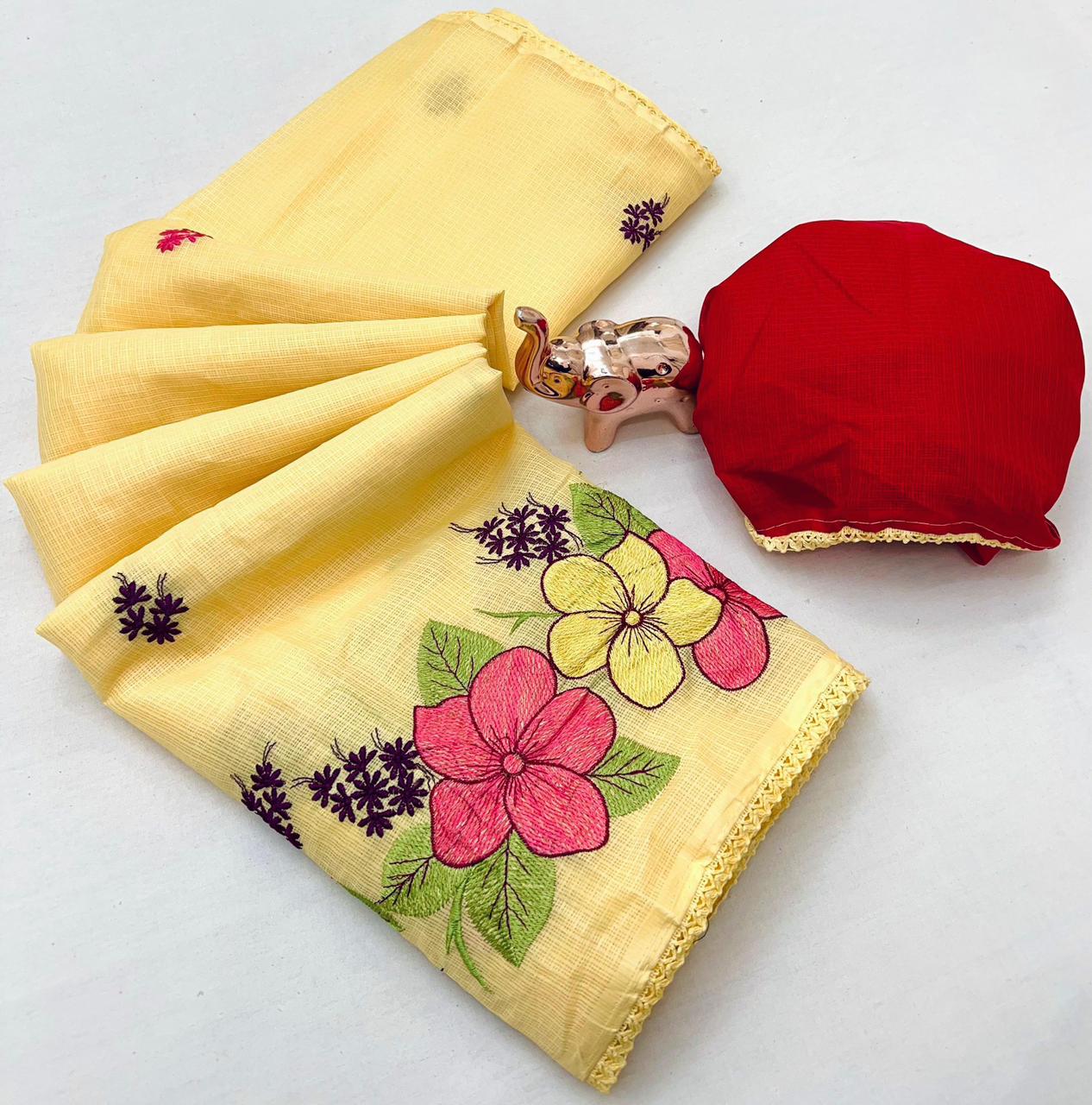Premium Kota Floral Embroidery Saree