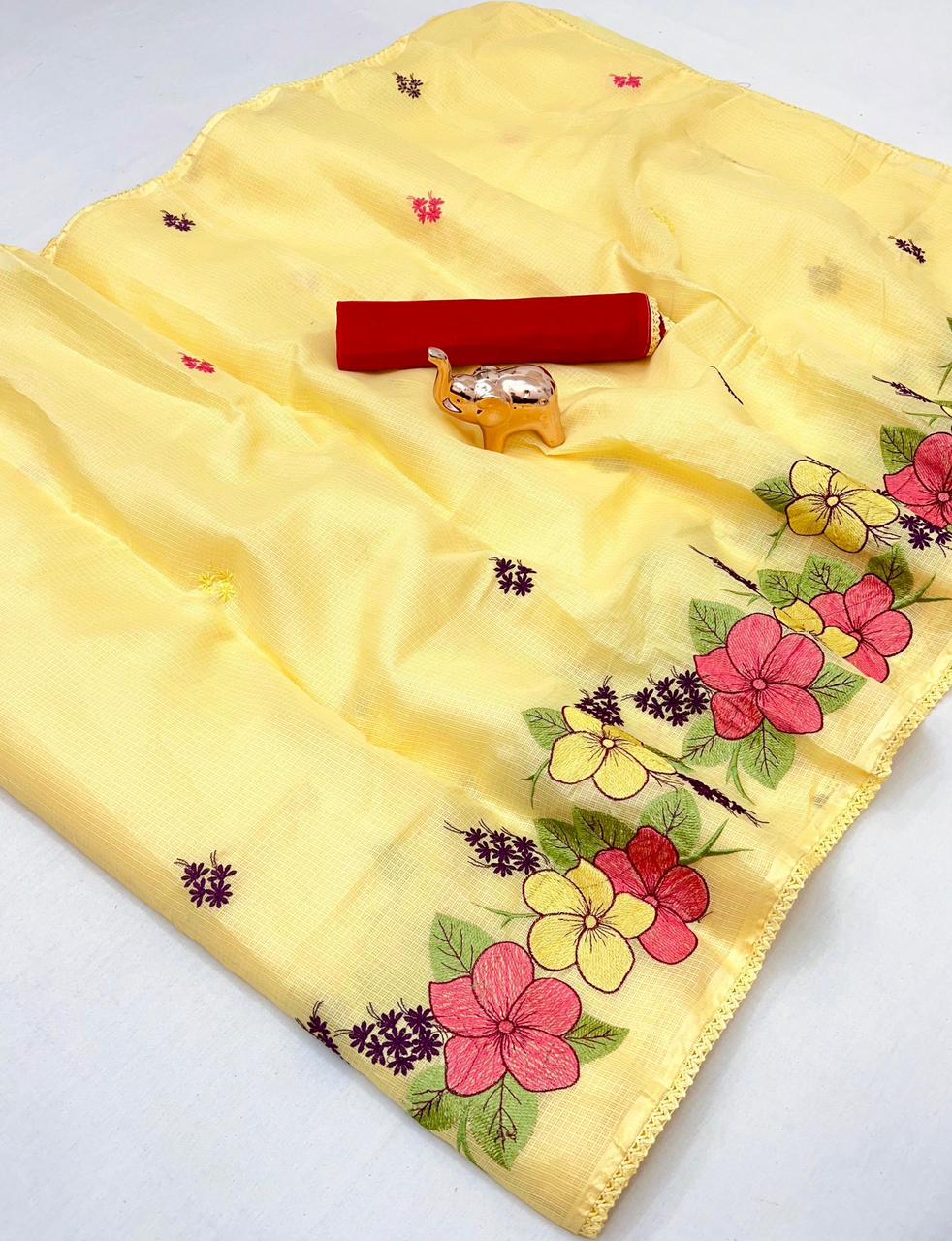 Premium Kota Floral Embroidery Saree
