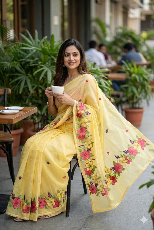 Premium Kota Floral Embroidery Saree