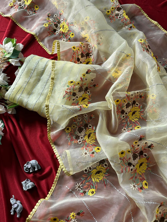 Pure Organza Silk Saree with Elegant Embroidery & Designer Work Blouse