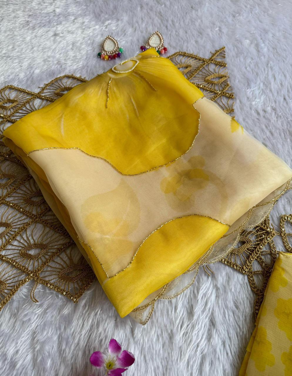 Exclusive Fancy Collection – Digital Handwork Organza Saree