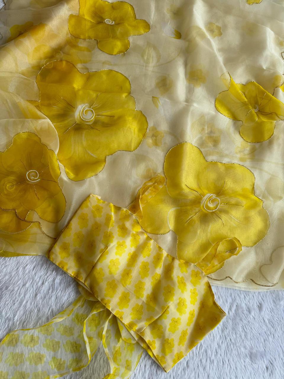 Exclusive Fancy Collection – Digital Handwork Organza Saree