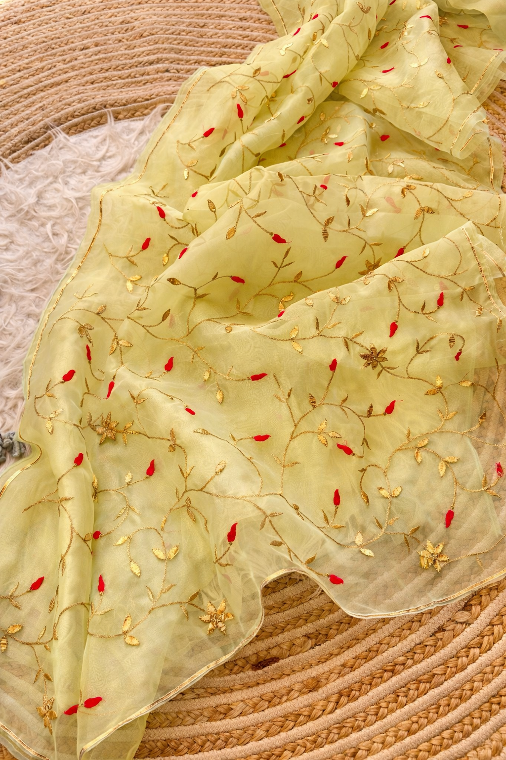 Yellow Organza Gota Work Saree – Elegant Partywear Collection