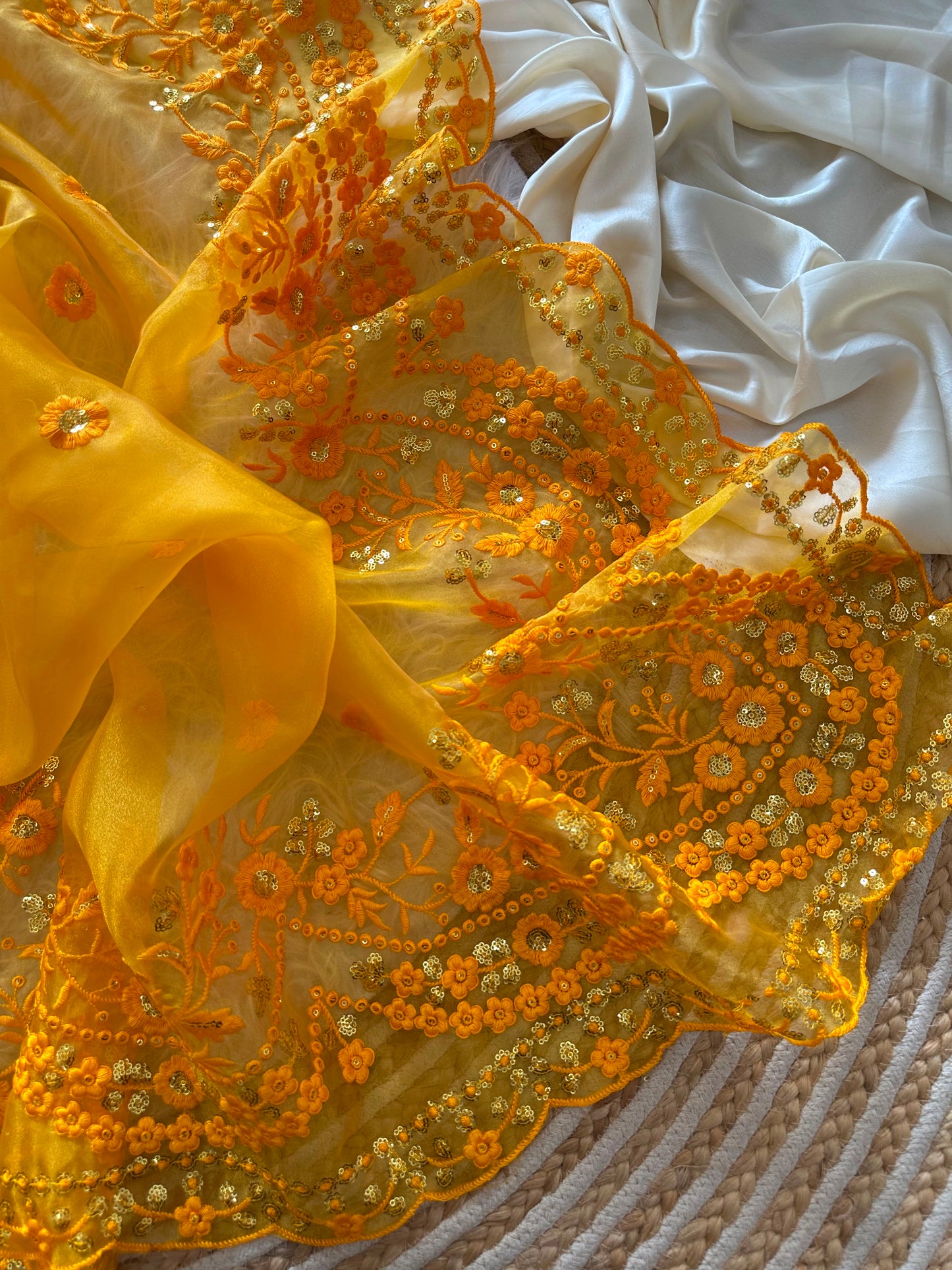 Yellow Pure Organza Saree with Elegant Embroidery Sequins Border