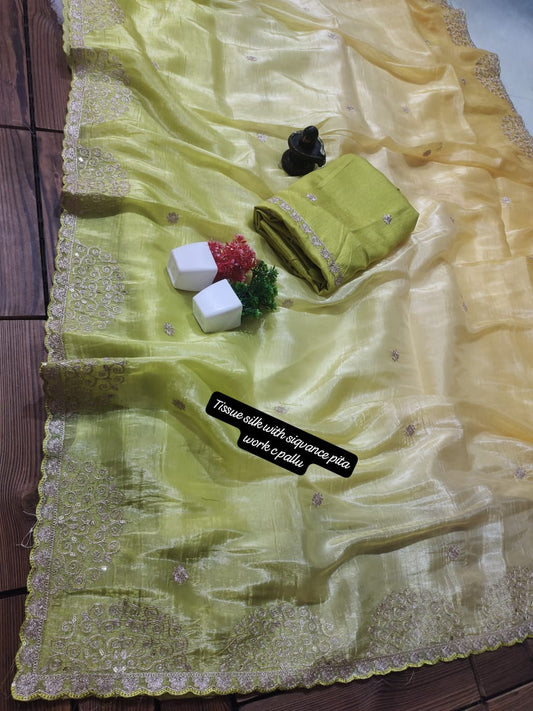 Soft Tissue Organza Silk Saree with Heavy Butta & Pita Work