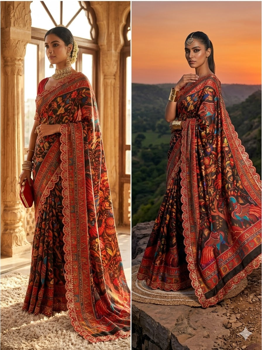Designer Dola Banarasi Digital Print Saree