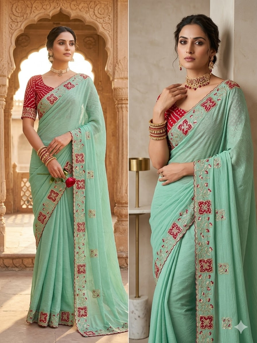 Elegance Premium Chinon Designer Saree — Zari & Sequence Collection