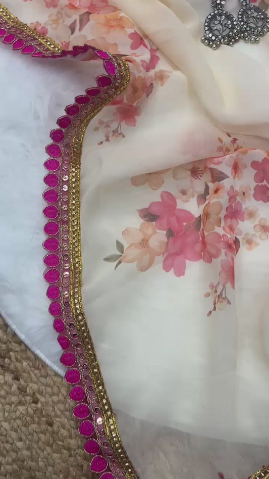 Elegant Original Georgette Saree with Digital Print & Sequence Lace