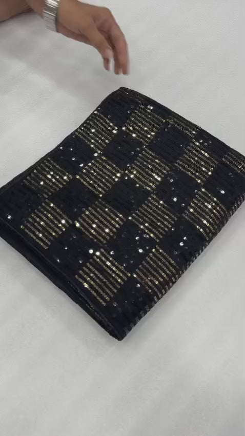 Black Glam Sequins Saree – Premium Faux Georgette Heavy Embroidery Party Wear Saree with Mono Silk Banglori Blouse