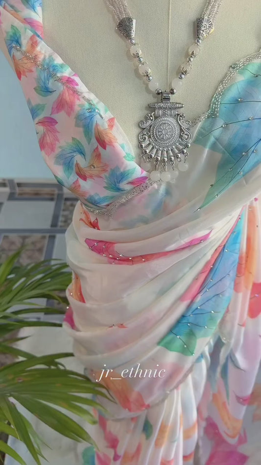 Celebrity Style Soft Tabi Organza Handwork Saree