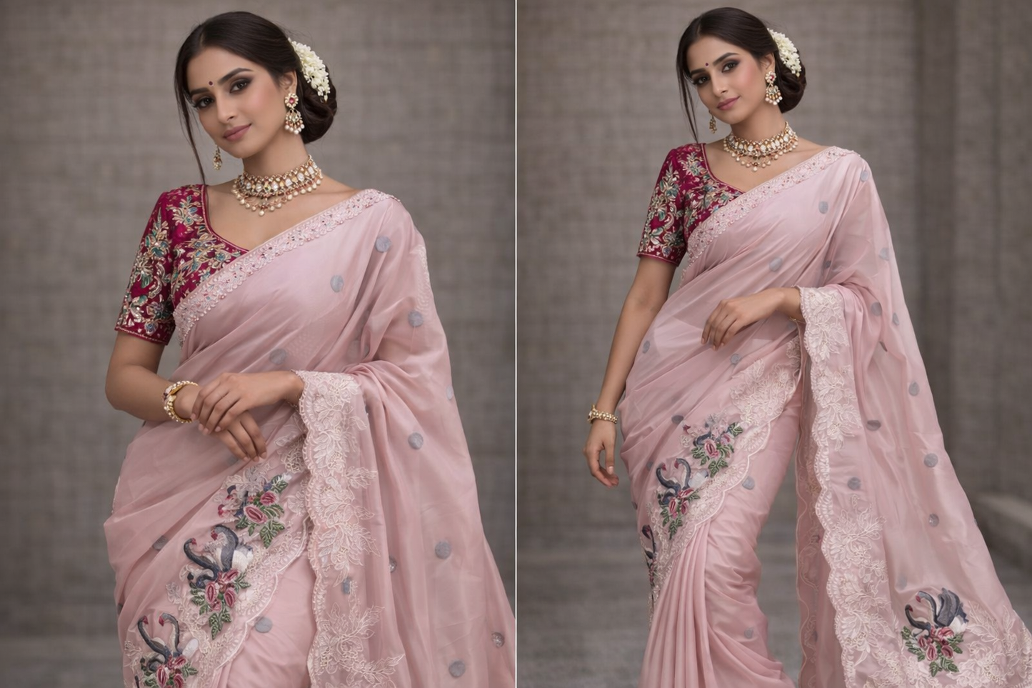 Pastel Perfection – Pure Crystal Tissue Saree with Zari Embroidery & Cutwork